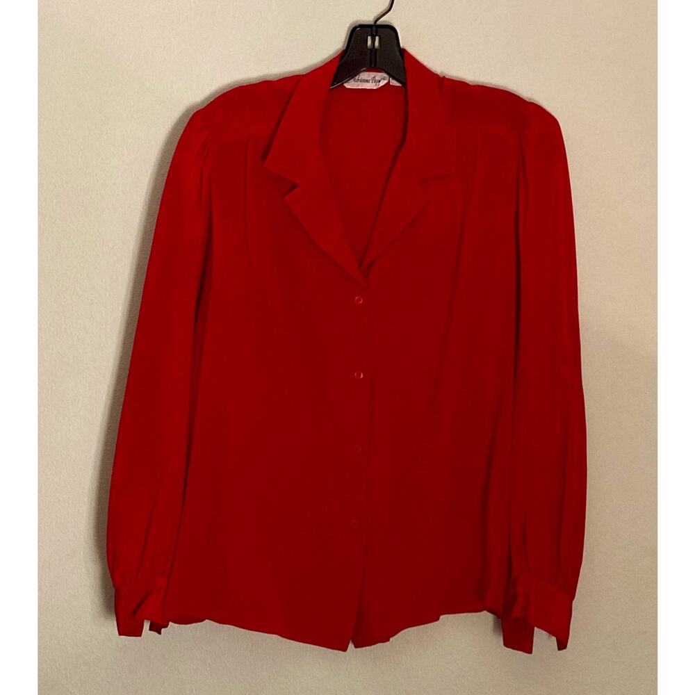 Adrianna Papell Vintage 100% Silk Blouse Button-down Pleat Detail ~ Sz 14 - Picture 4 of 6